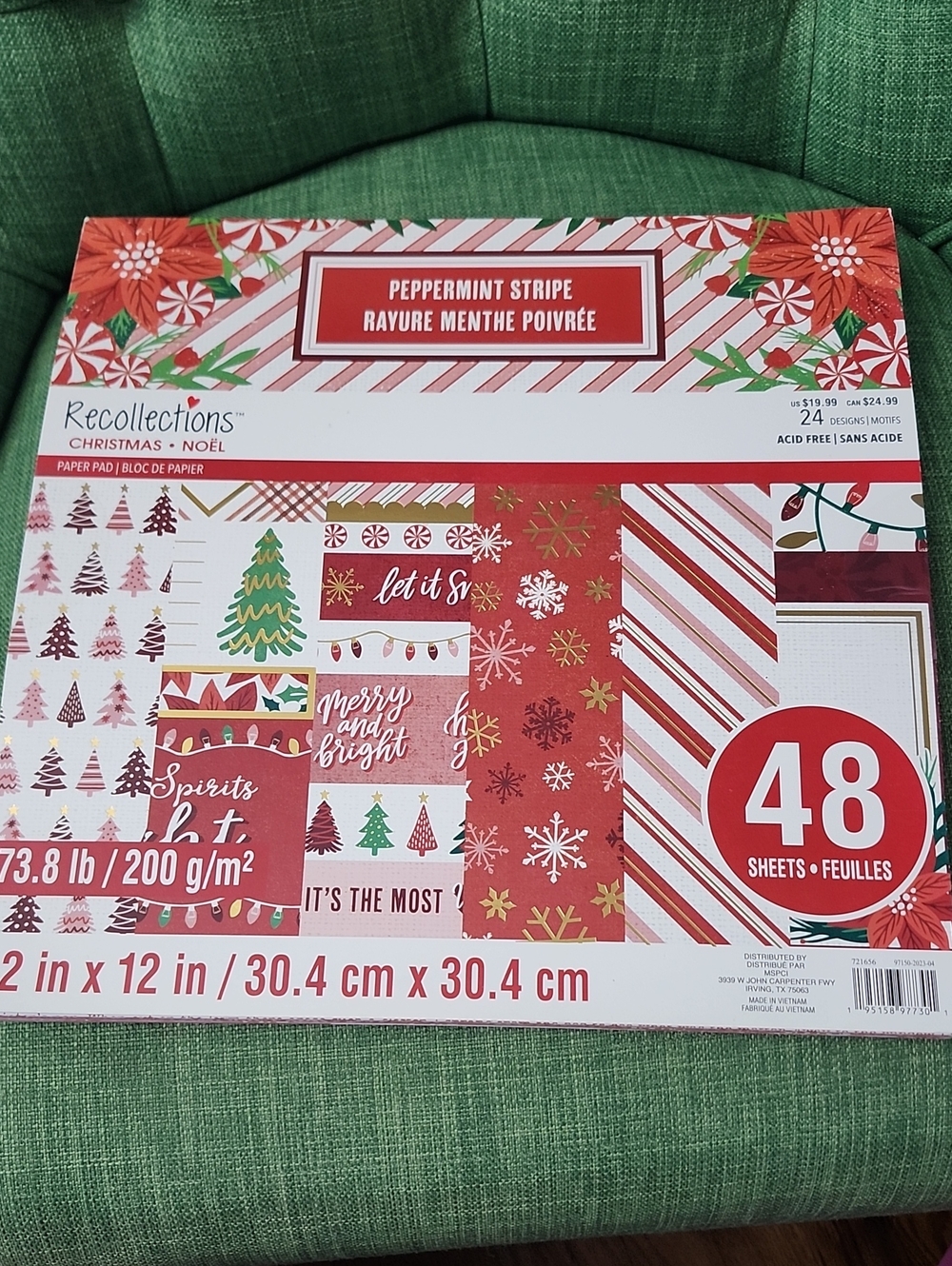 Recollections Peppermint Stripe Christmas Card Stock Paper - Red, White, Green